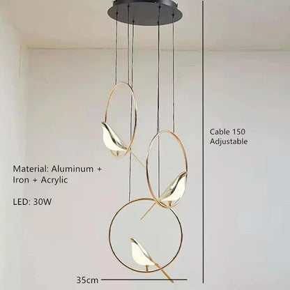 Modern LED Gold Magpie Bird Ceiling Chandelier
