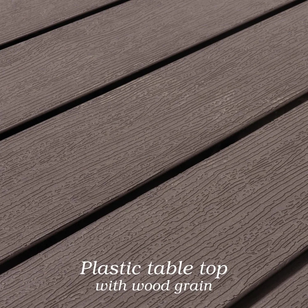 Outdoor Dining Table with 1.6 Umbrella Hole, Picnic Table Brown Plastic