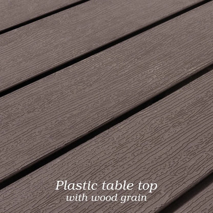 Outdoor Dining Table with 1.6 Umbrella Hole, Picnic Table Brown Plastic
