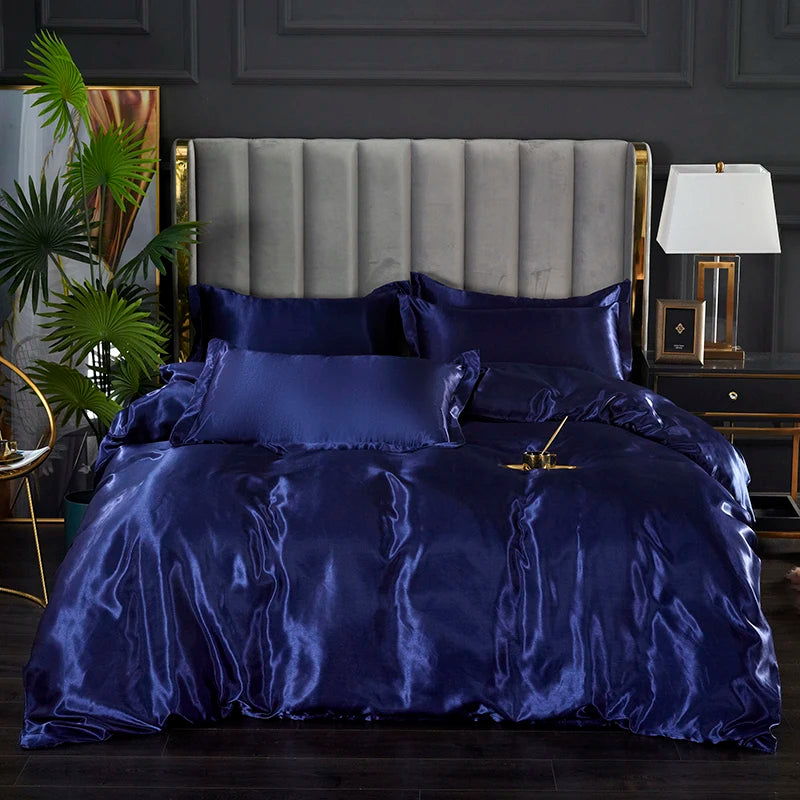 3-Pieces Silky Satin Duvet Cover Set Queen Size Soft Smooth Durable Comforter