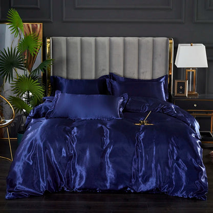 3-Pieces Silky Satin Duvet Cover Set Queen Size Soft Smooth Durable Comforter