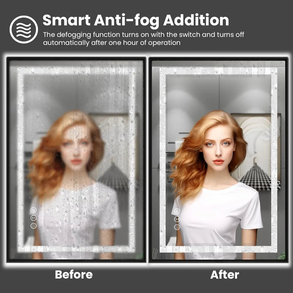 20"x 28" LED Bathroom Mirror w/ Black Frame, Front Light & Backlit,