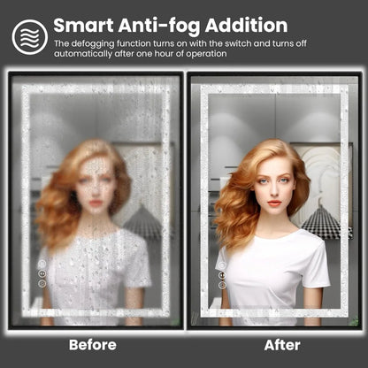 20"x 28" LED Bathroom Mirror w/ Black Frame, Front Light & Backlit,