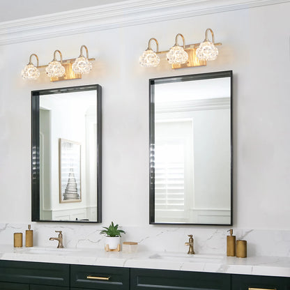 3-Light Crystal Bathroom Golden Wall Sconce with Clear Glass Shade