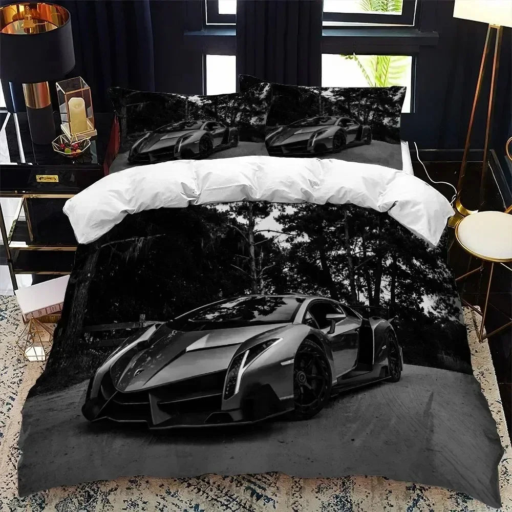 Luxury New 3D Print Sports Car Supercar Bedding Set