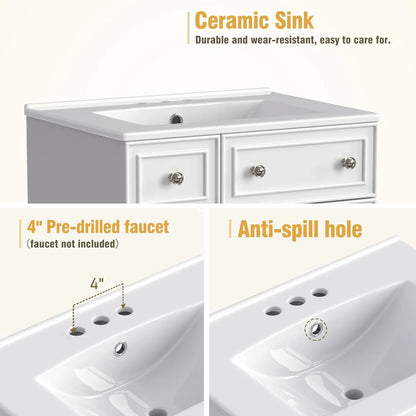 24" Free Standing Bathroom Vanity Set with Sink, 2 Drawers & Door