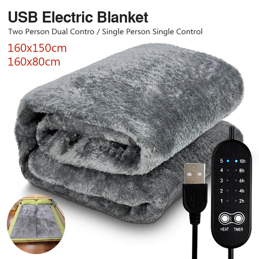 USB Electric Heating Blanket Overheat Protection Plush Winter Warm-up Adjustable Temperature