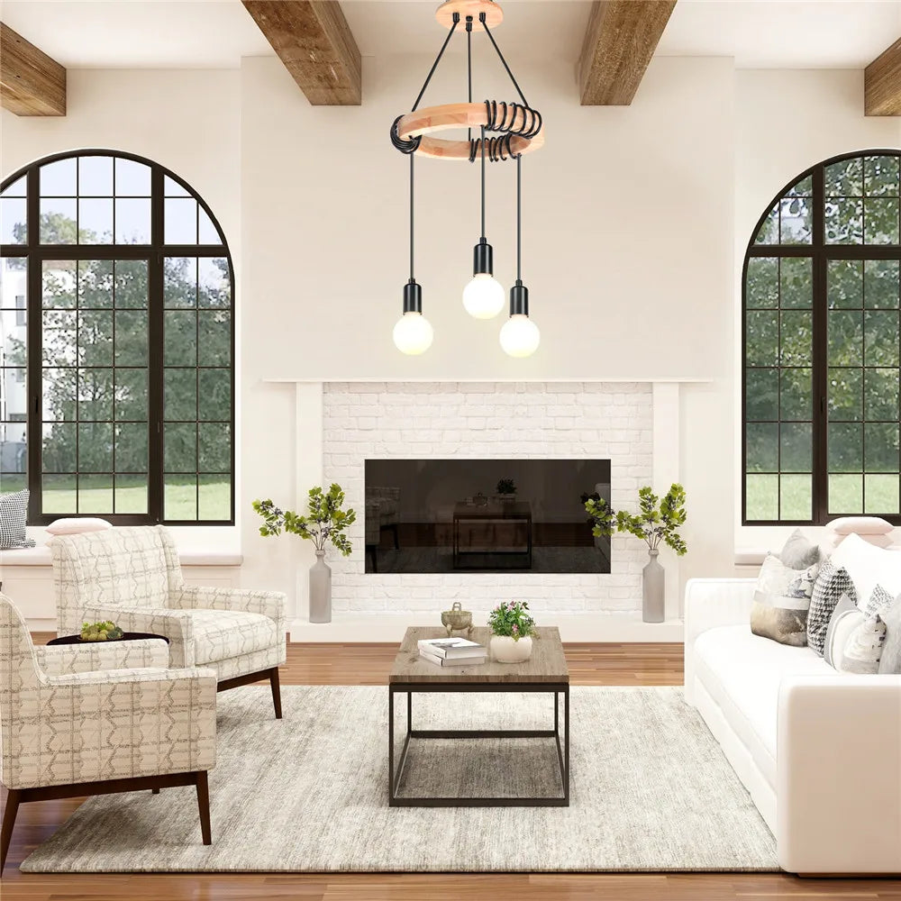 Modern Pendent Light Wooden Circle Chandelier Lighting