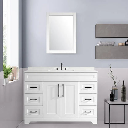 48” Bathroom Vanity White Base Cabinet, Freestanding Single Sink Configuration