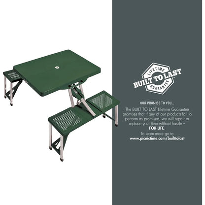 Portable Folding Picnic Table with Seats for 4, Collapsible Aluminum Table with Benches & Umbrella Hole, Lightweight