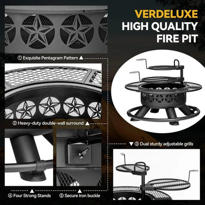 47 Inch Outdoor Fire Pit with 2 Grills, Extra Large BBQ Firepits for Outside,