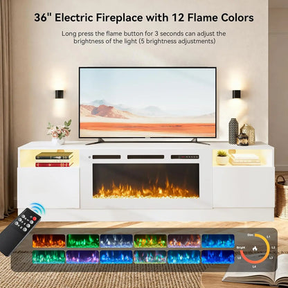 70" TV Stand with 36" Electric Fireplace, Storage Cabinet