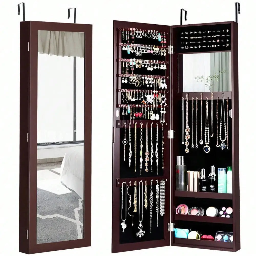 Mirrored Jewelry Cabinet & Storage Organizer Wall or Door Mounted