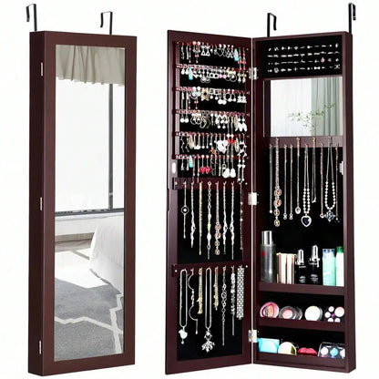 Mirrored Jewelry Cabinet & Storage Organizer Wall or Door Mounted