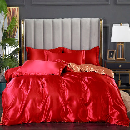 3-Pieces Silky Satin Duvet Cover Set Queen Size Soft Smooth Durable Comforter