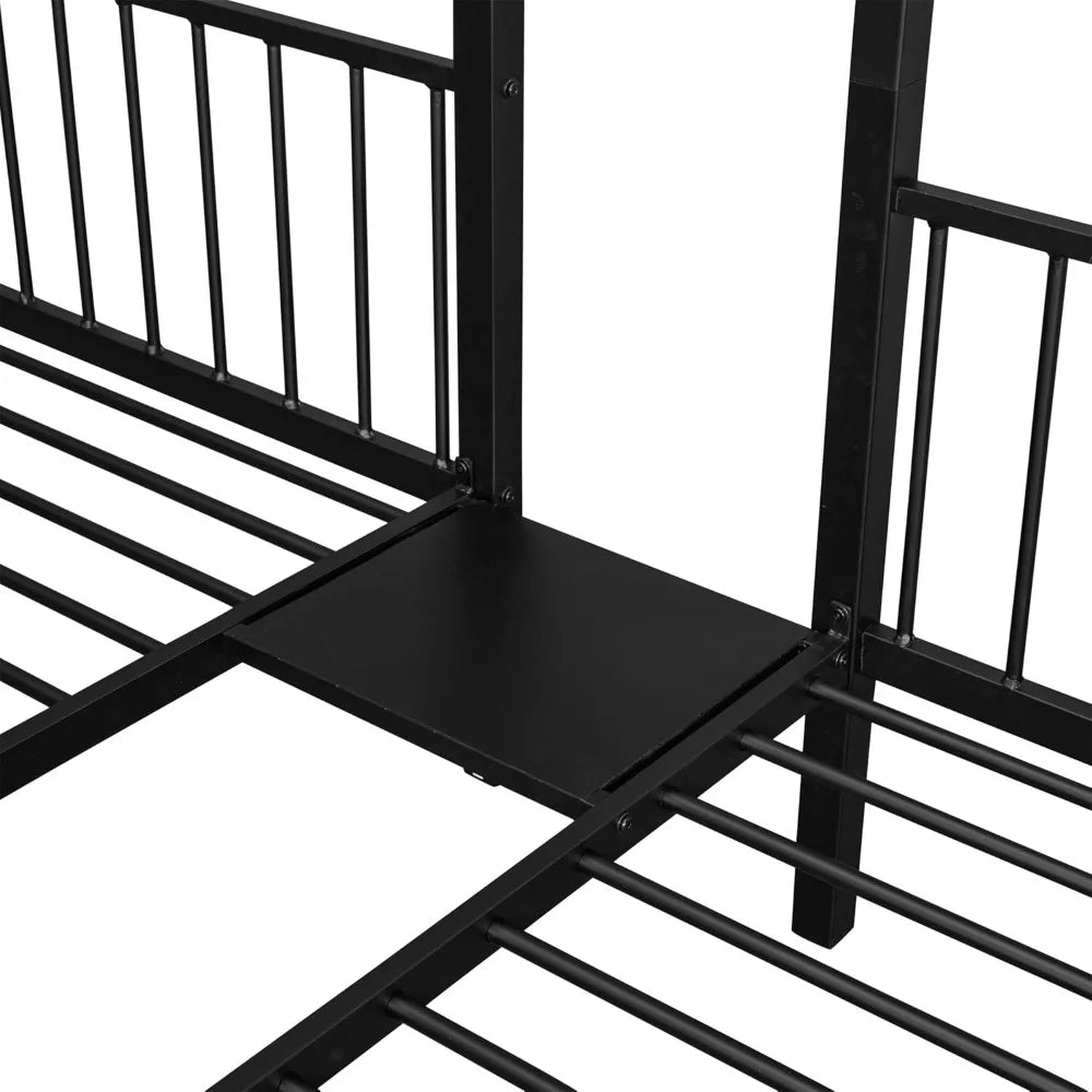 triple bunk bed with drawers, guardrails, full over twin & twin for three, space-saving design