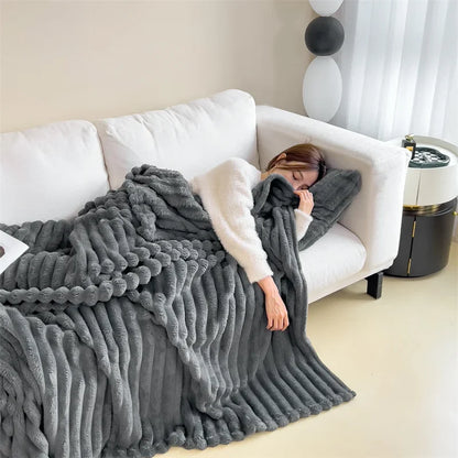 New Imitation Rabbit Plush Warm Blanket Set