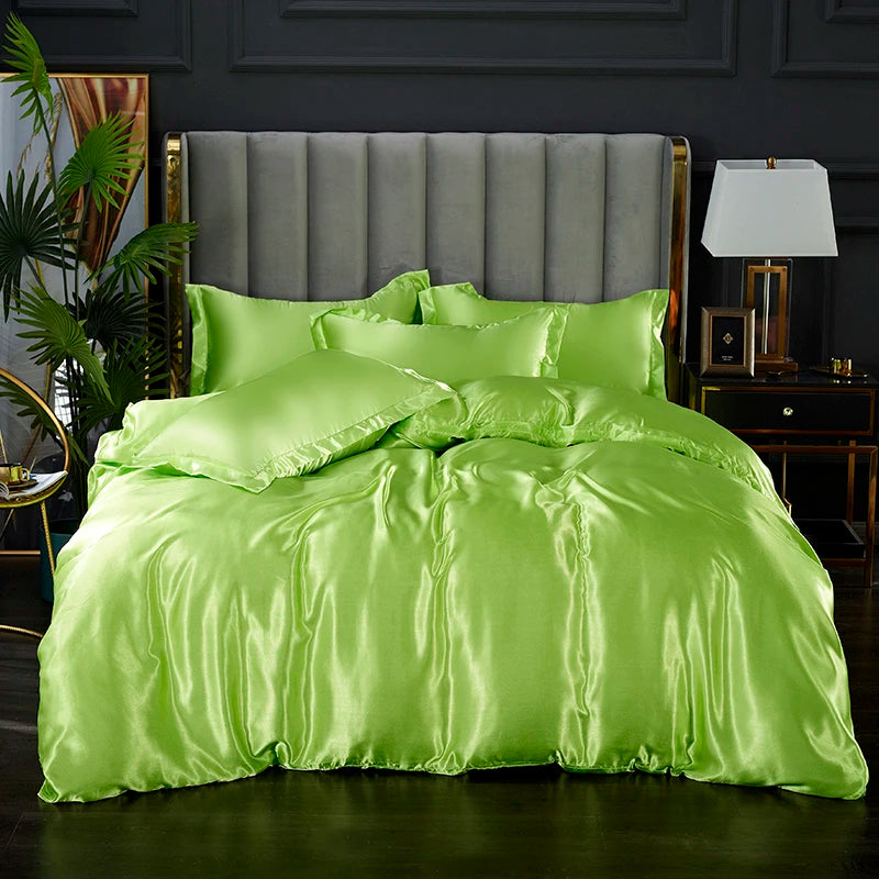 3-Pieces Silky Satin Duvet Cover Set Queen Size Soft Smooth Durable Comforter