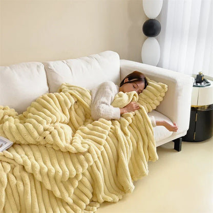 New Imitation Rabbit Plush Warm Blanket Set