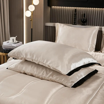 Satin King Comforter Set Silk Like Beige Bedding Comforter 8 Pieces Luxury Bed Sheet