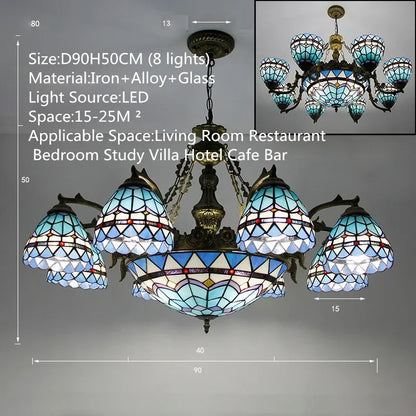 BROTHER Tiffany Chandelier LED American Retro Creativity Living Room Restaurant Bedroom Villa Hotel Cafe Bar Color Pendant Light
