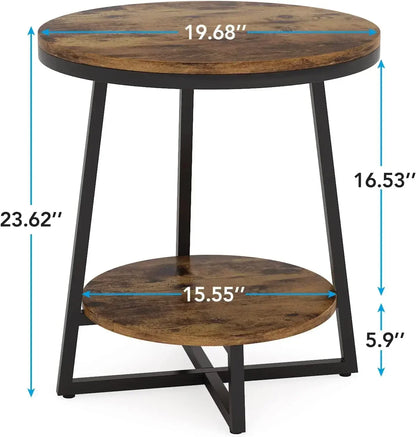 Customizable End Table, 2 Tier Round Side Table with Storage Shelf