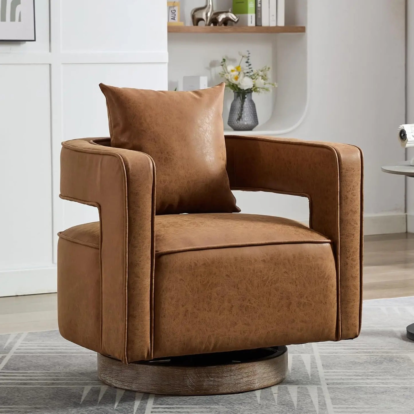 Upholstered Swivel Accent Chair Set of 2 Linen Open Back