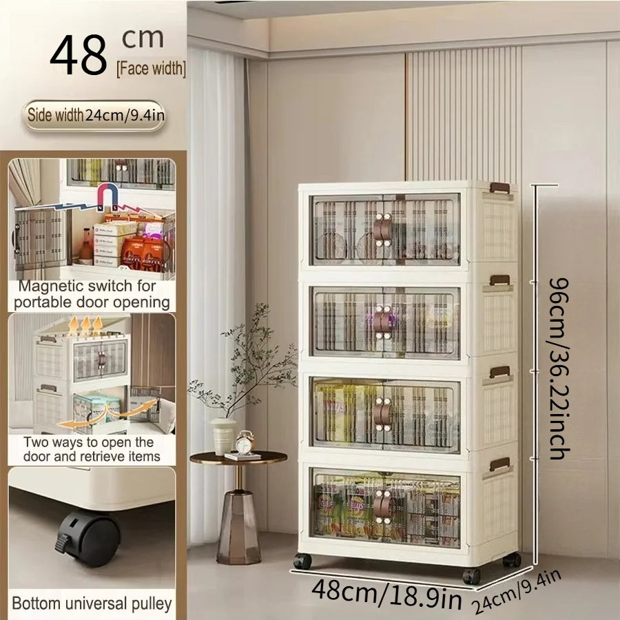 Stackable Plastic Storage Cabinet - Large Capacity with Doors & Wheels