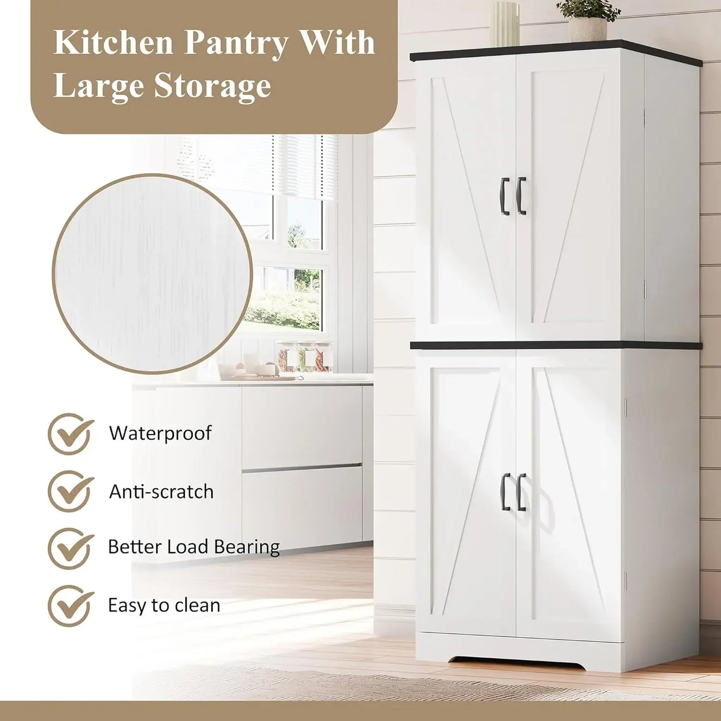 Sturdy Kitchen Pantry Storage Cabinets w/ Adjustable Shelves