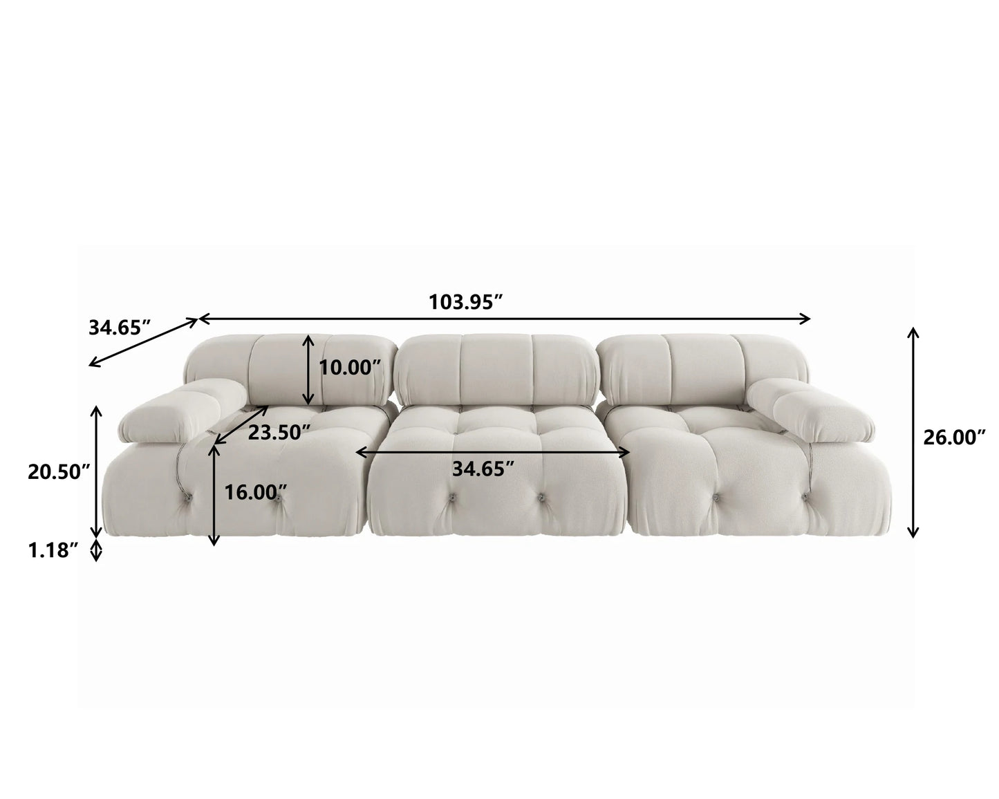 104" Minimalist Modular Sectional Sofas 3 Seats Sofa Sets for Office Apartment
