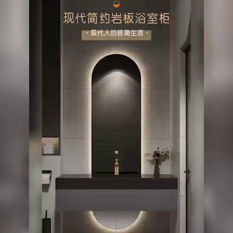 Combination Double Mirror Villa Light Luxury Rock Slab Integrated Basin Bathroom Cabinet