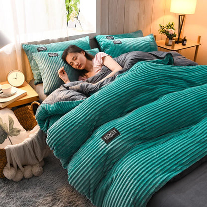 Magic Thicken Corduroy Duvet Cover Set Ultra Soft Velvet Quilt Cover Reversible