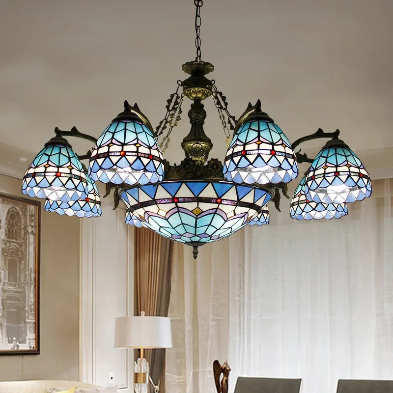 BROTHER Tiffany Chandelier LED American Retro Creativity Living Room Restaurant Bedroom Villa Hotel Cafe Bar Color Pendant Light