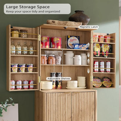 72"Fluted Pantry Storage Cabinet Adjustable, Curved Profile