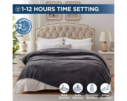 King Size Electric Heated Blanket, 100x90 Flannel with 10 Heat Levels & Auto-Off, Machine Washable