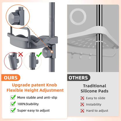 32-122inch Corner Shower Caddy Tension Pole Grey, Rustproof Drill-Free