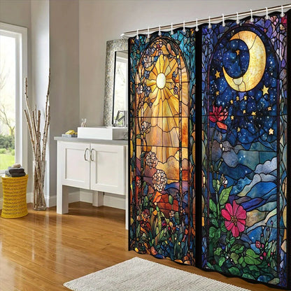 Elegant Night Sky and Moon Waterproof Shower Curtain