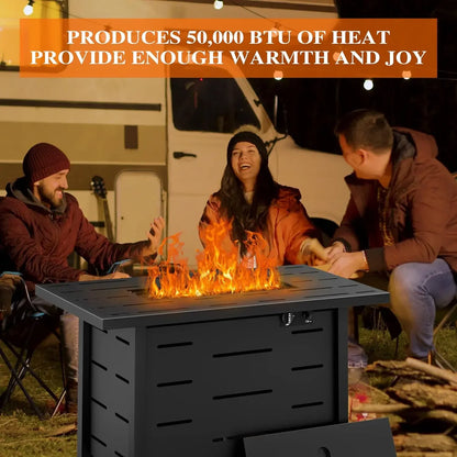 Wal sunny 43-inch Outdoor Propane Fire Pit 50,000 BTU Gas Fire Pit Table with Lid,
