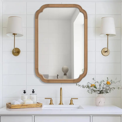 Full Scalloped Corners Arch Rectangle Wall Mirror w/ Wood Frame, 20x30,