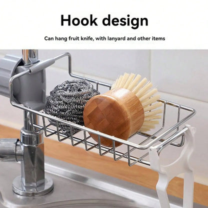 Faucet Sponge Holder for Kitchen Sink, Sponge Drain Rack, Stainless Steel