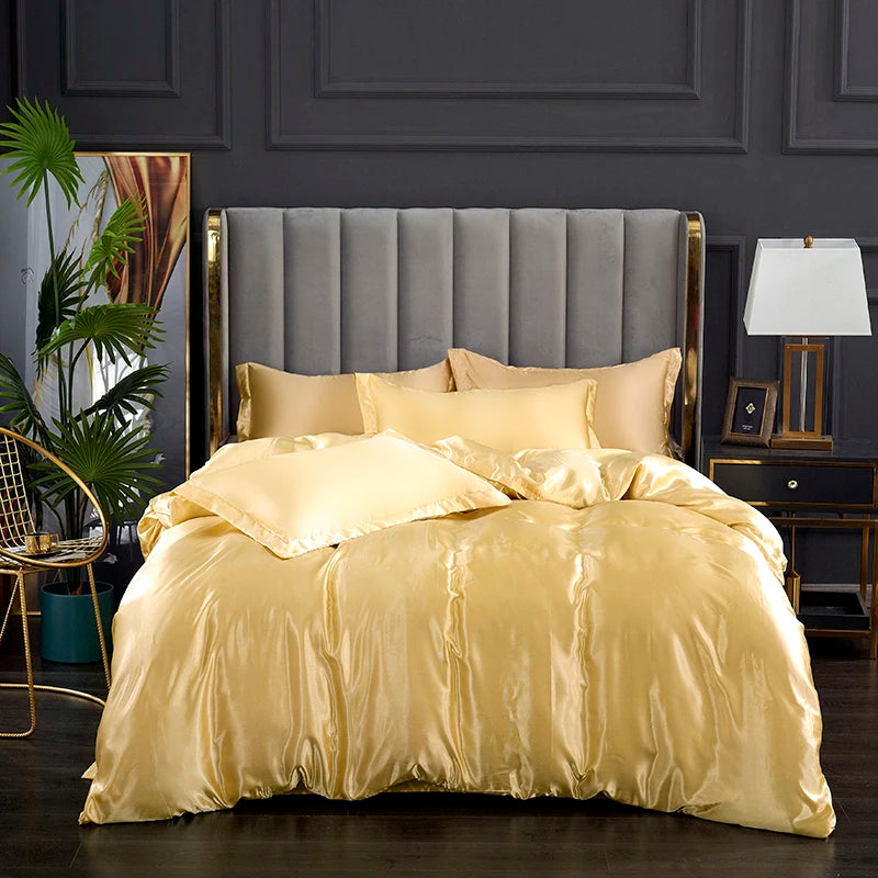 3-Pieces Silky Satin Duvet Cover Set Queen Size Soft Smooth Durable Comforter