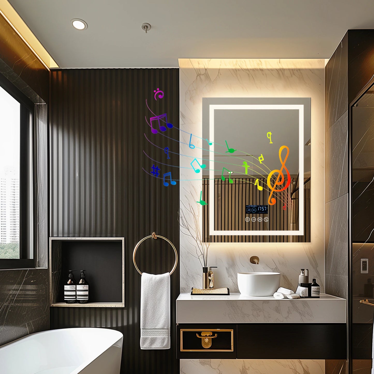 Lighted Bathroom Mirror w/ Bluetooth Speaker Smart