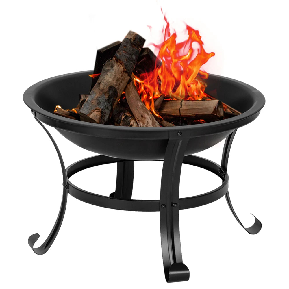 22" Curved Feet Iron Brazier Wood Burning Fire Pit Decoration for Backyard Poolside