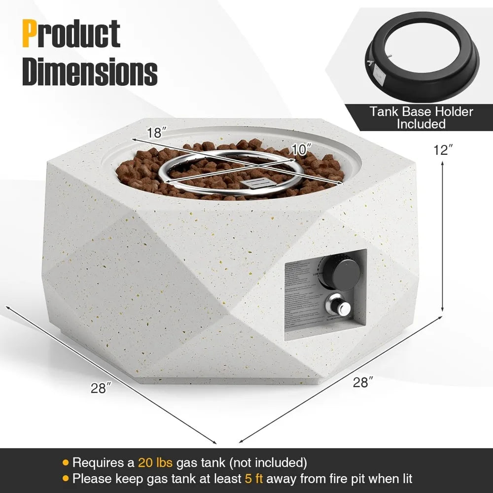 Propane Fire Pit Table, 28” Hexagon Terrazzo Gas Fire Pit
