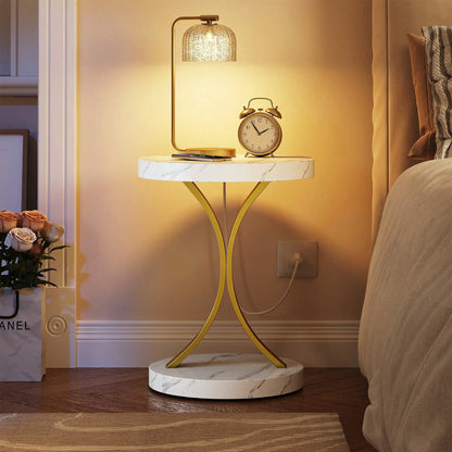Round End Tables Side Table with Faux Marble Top