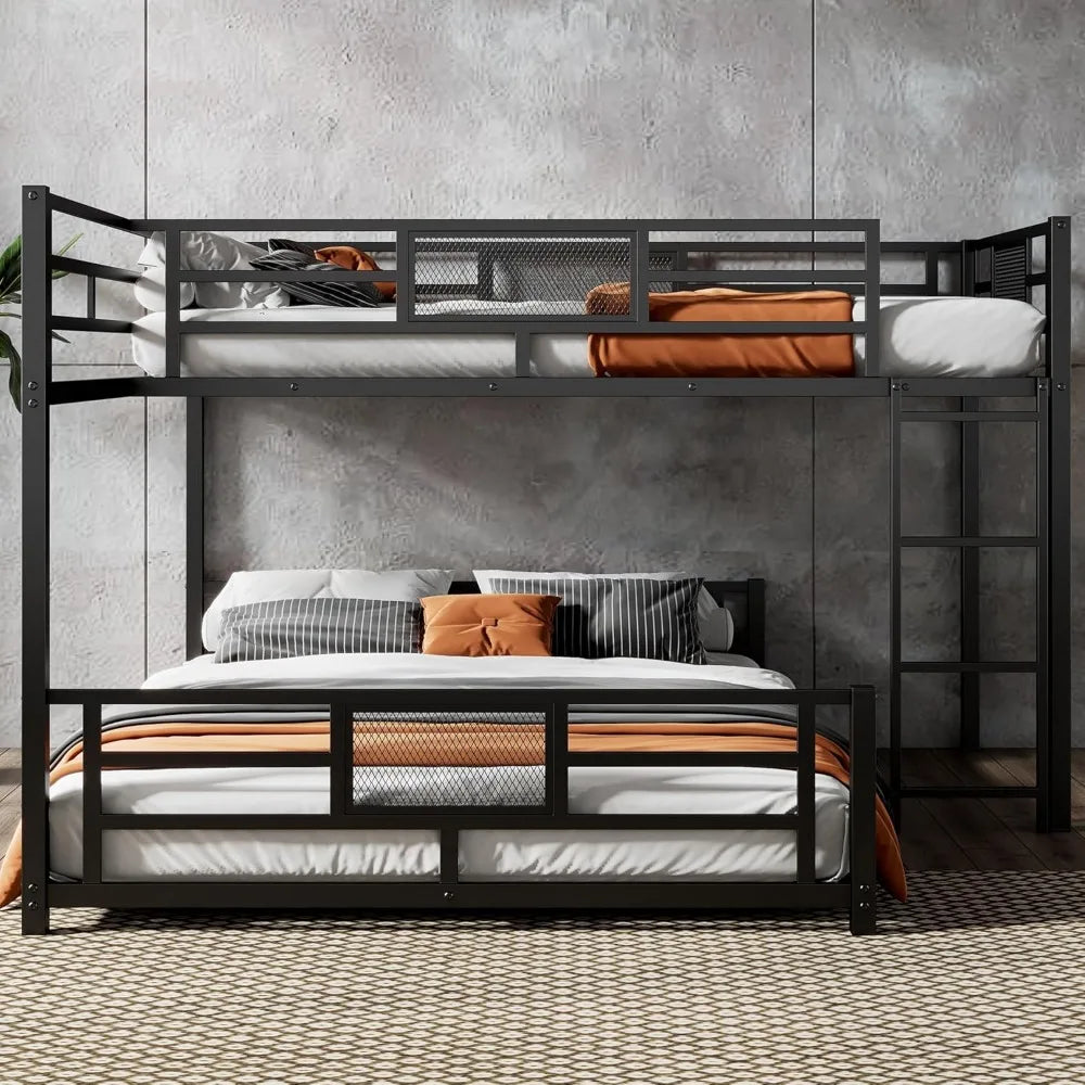 stylish l-shaped metal twin over full bunk bed W / ladders and guardrails for kids