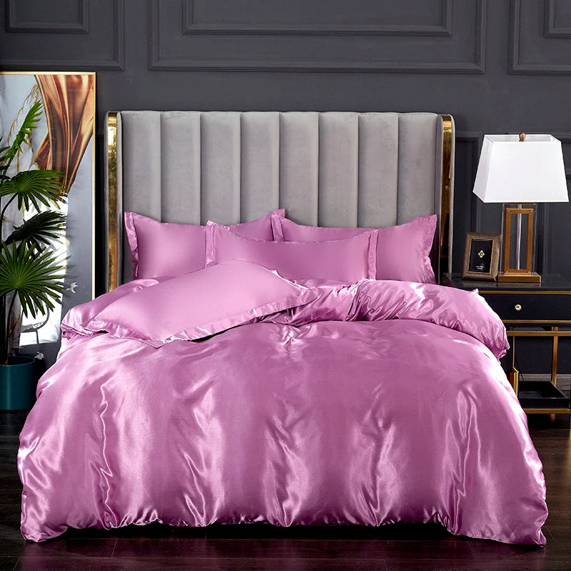 3-Pieces Silky Satin Duvet Cover Set Queen Size Soft Smooth Durable Comforter