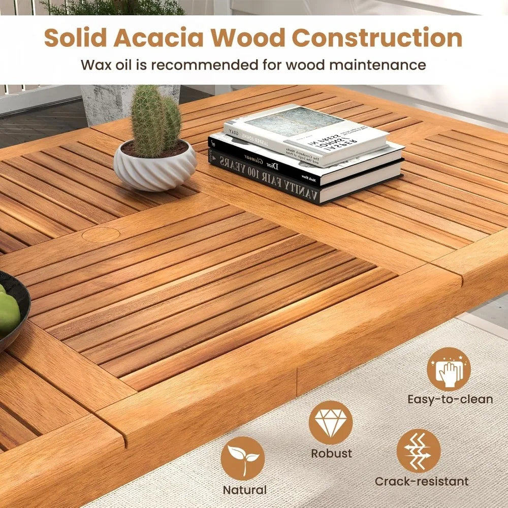 Outdoor Acacia Wood Dining Table for 6 People, 67” x 35”