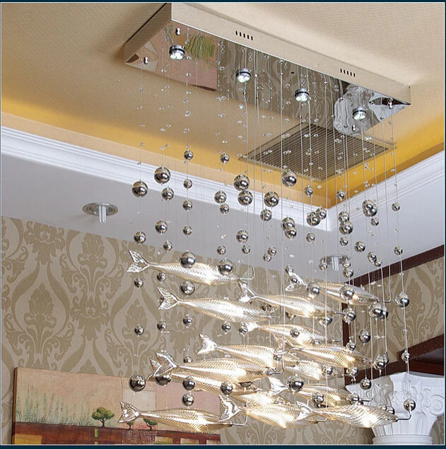 Novel creative crystal glass flying fish chandelier