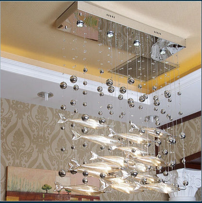 Novel creative crystal glass flying fish chandelier